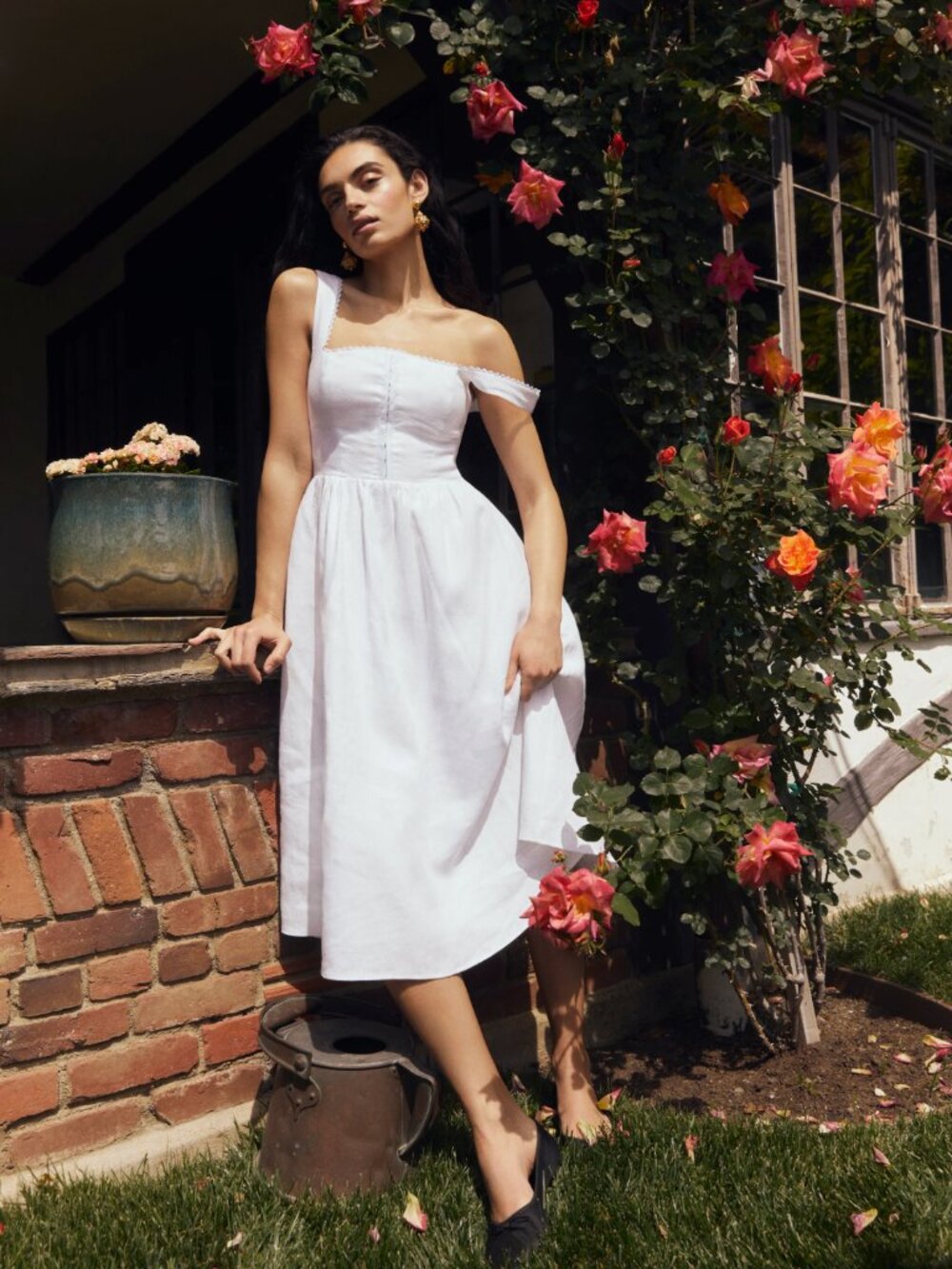 Reformation Tagliatelle Linen Dress in White